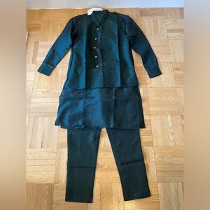 Utsav Embroidered Dupion Silk Kurta Set in Dark Teal Green Size 38